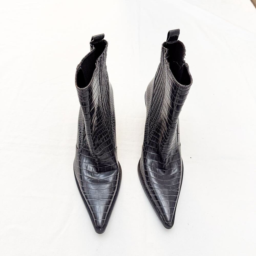 Zara Reptile Animal Pattern Dark Grey / Black owboy Boot Pointy Toe Size 41